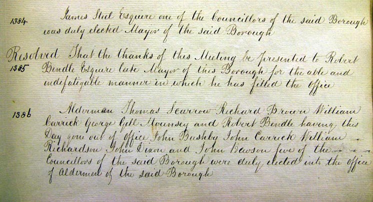 Carlisle Council Minutes 1843 showing election of James Steel as mayor